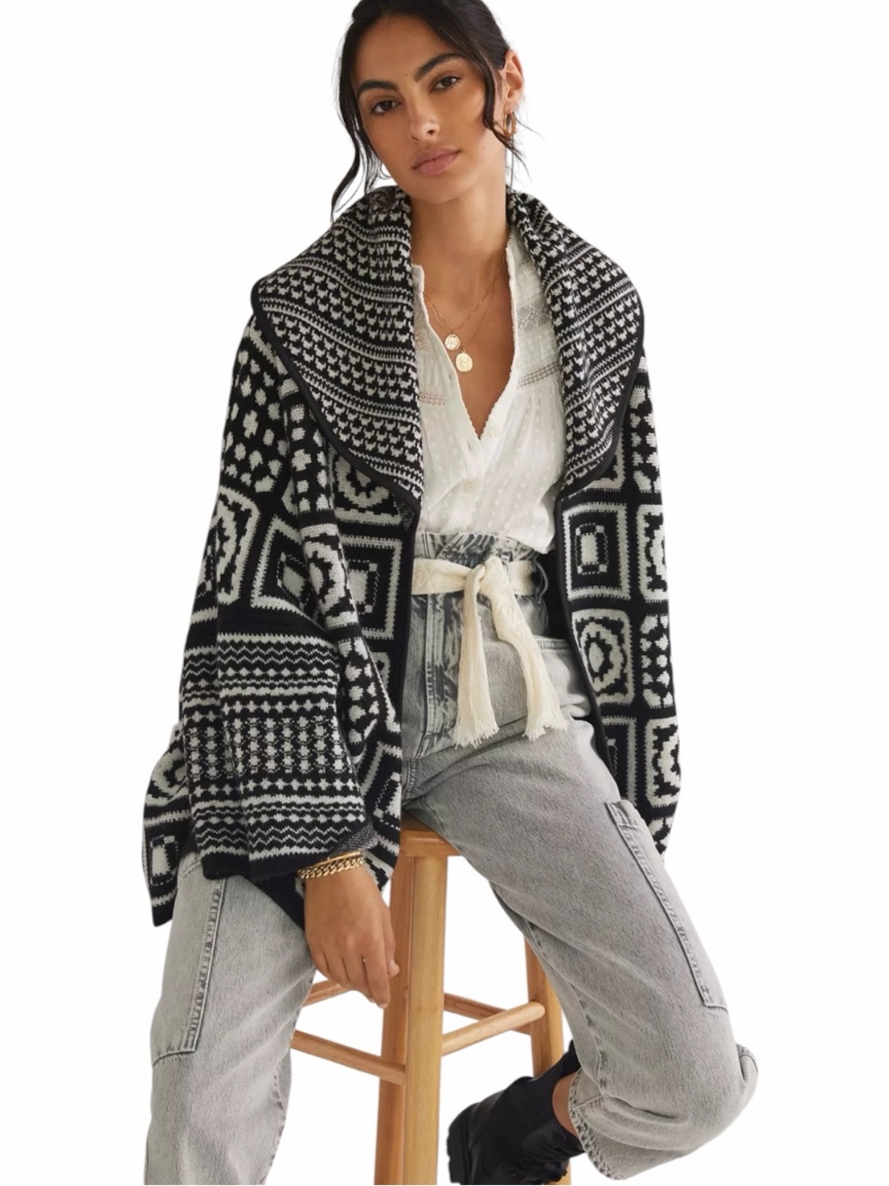 Anthropologie Maeve Square Patchwork Kimono, Black and White One Size